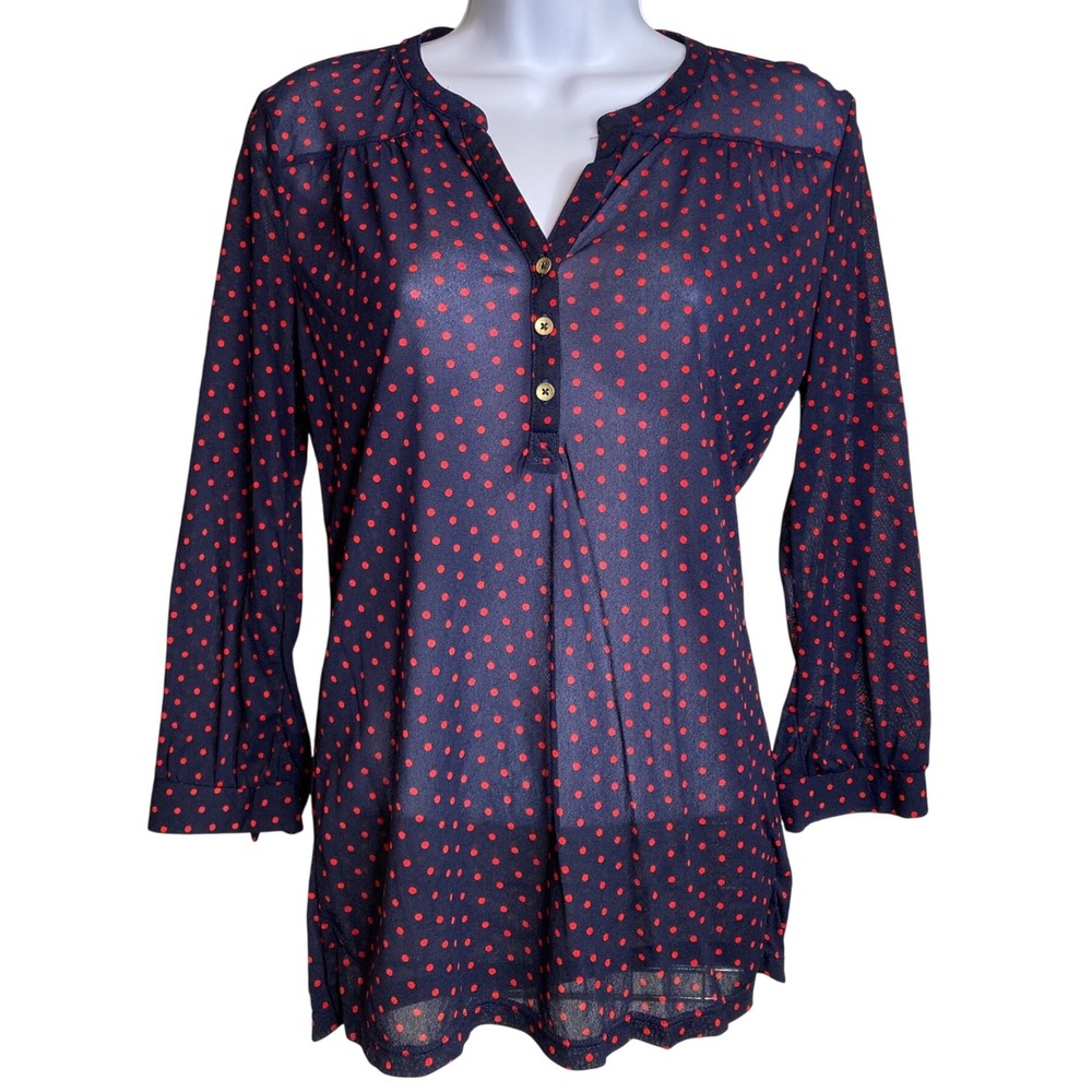 Y2K Outback Red The Limited Womens Navy Red‎ Polka Dot Sheer Top Sz S 90's Vibes